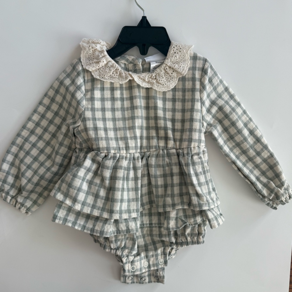 Nicole Miller Plaid Ruffle Baby Romper 18M